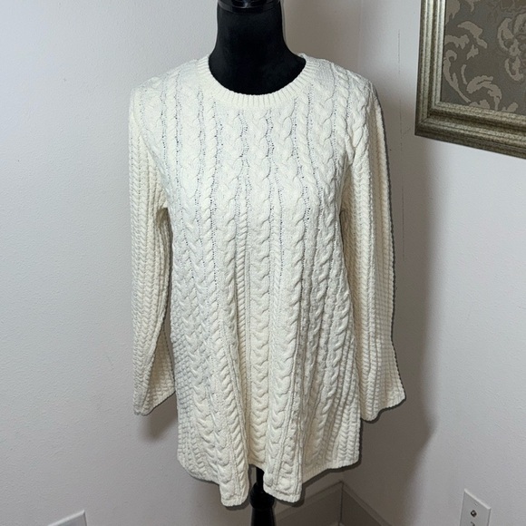 J. Jill cable knit chenille tunic length crewneck Ivory Sz L sweater new - Picture 4 of 10